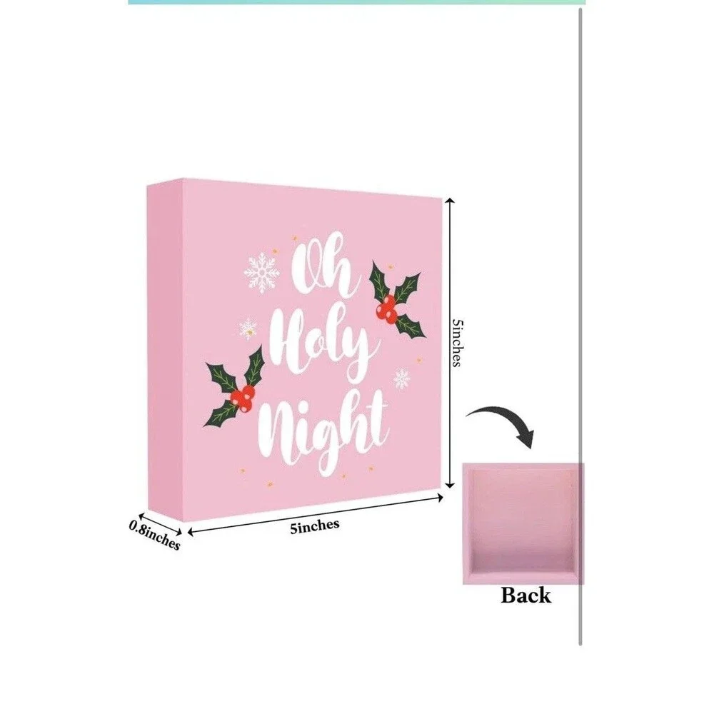 Pink Christmas Oh Holy Night Decor  Decoration 5x5 Wood Box Picture Fits Anywher